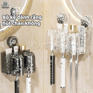 Kệ Để Bàn Chải Đánh Răng Hút Tường Kèm 4 Cốc Tiện Lợi, Kệ Để Đồ Đa Năng Trong Suốt Chịu Lực Tốt Life Plus - KDR04