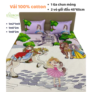 Set ga chun vỏ gối Everon công chúa cho bé họa tiết in vải 100% cotton EPC 21054