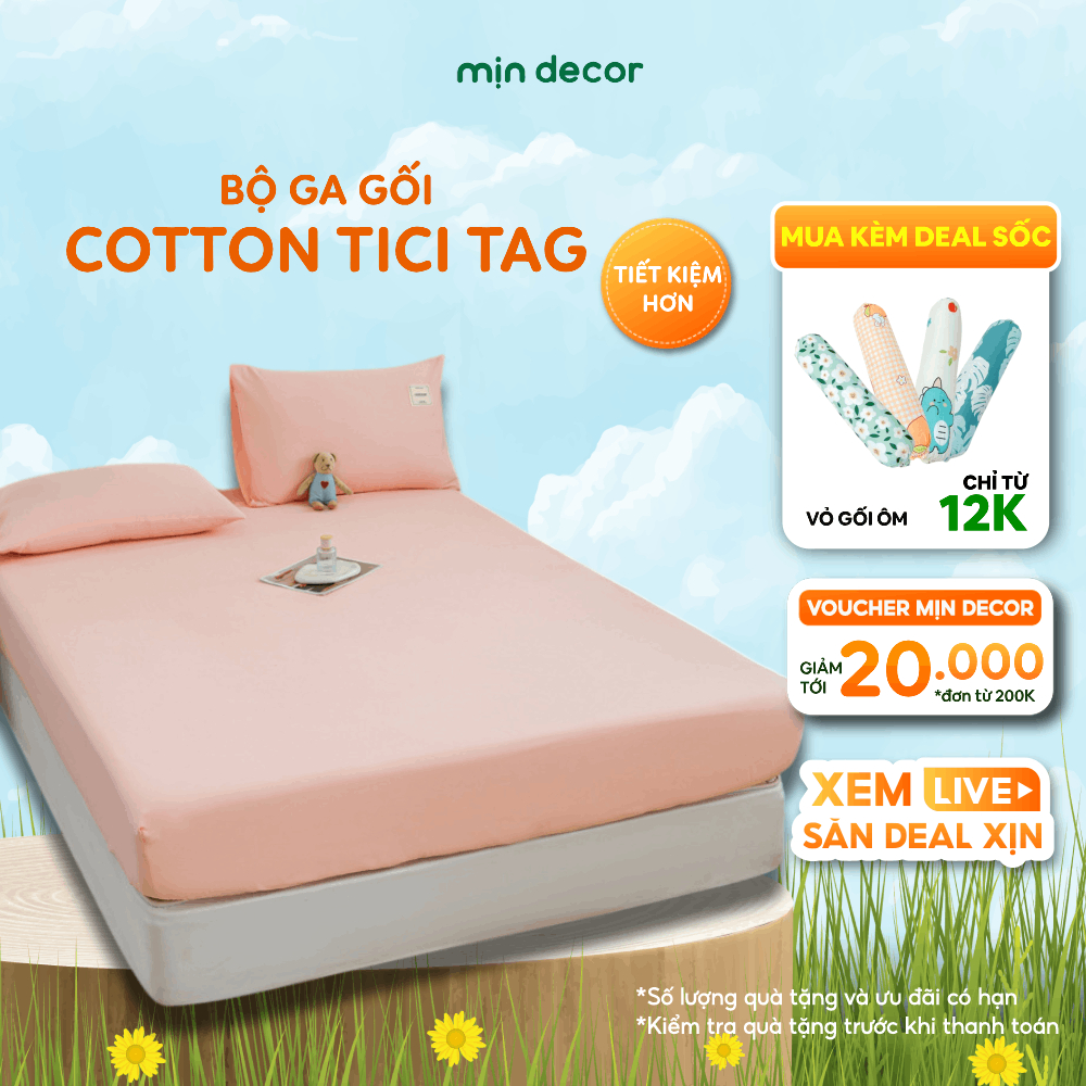 Ảnh Bộ Ga Gối Cotton Tici Tag Mịn Decor Bo Chun 20cm, Drap Trải Nệm Đủ Size 1m2 Đến 2m2 - Màu Trơn Basic 1