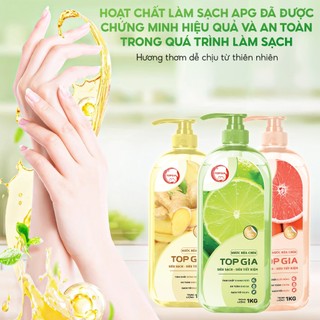 Combo 3 Chai Nước Rửa Chén Bát TopGia Thành Phần Tự Nhiên, Làm Sạch Dầu Mỡ, Bảo Vệ Da Tay, Chai 1kg
