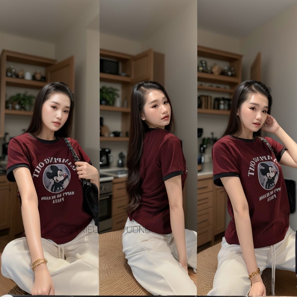 set đồ nữ,áo thun cotton in hình ,quần ống rộng suông basic thoáng mát  Donna hcom25508