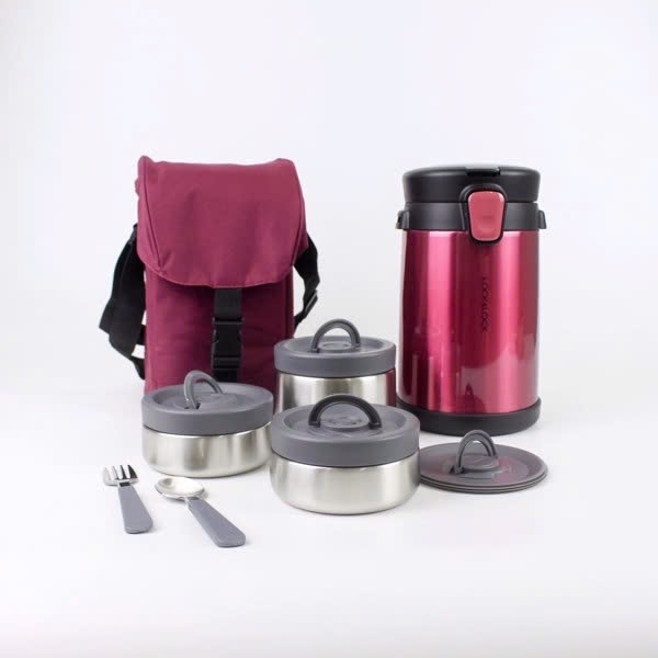 Bộ hộp cơm giữ nhiệt LocknLock Easy Take Lunch Box LHC8034 2L, có Túi, 3 Hộp, Bộ Muỗng Nĩa - K-MALL
