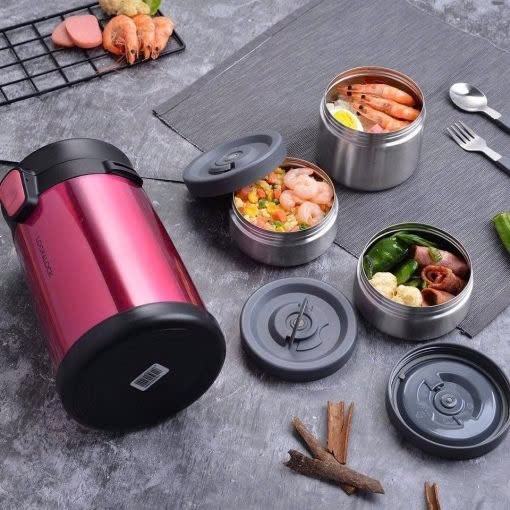 Bộ hộp cơm giữ nhiệt LocknLock Easy Take Lunch Box LHC8034 2L, có Túi, 3 Hộp, Bộ Muỗng Nĩa - K-MALL