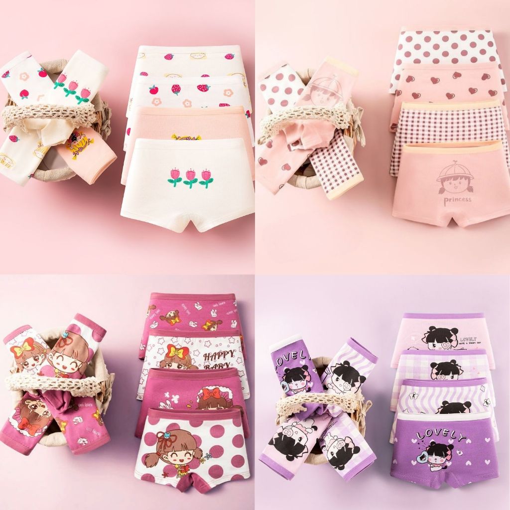 Combo 4 Quần Lót Bé Gái Dáng Đùi Cotton Mềm Mịn, Set 4 Quần Chip Trẻ Em Thỏa Mái Vận Động ZANABRA