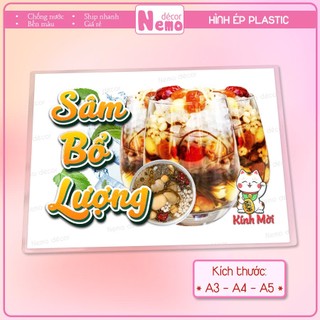 Tranh Trang Trí Quán, Hình Ép Plastic SÂM BỔ LƯỢNG Decor Quán Chè, Tiệm Chè, Quán Ăn, Cà Phê, Trà Sữa - Size A3, A4, A5.