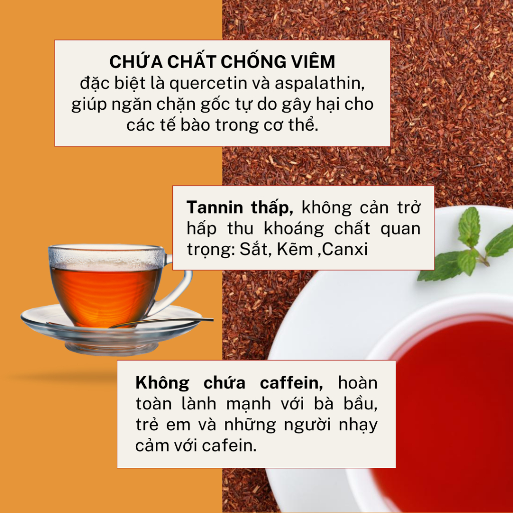 Trà thảo mộc Rooibos Nam Phi African Dawn túi lọc 40 gói/túi, không caffein, tốt cho sức khỏe