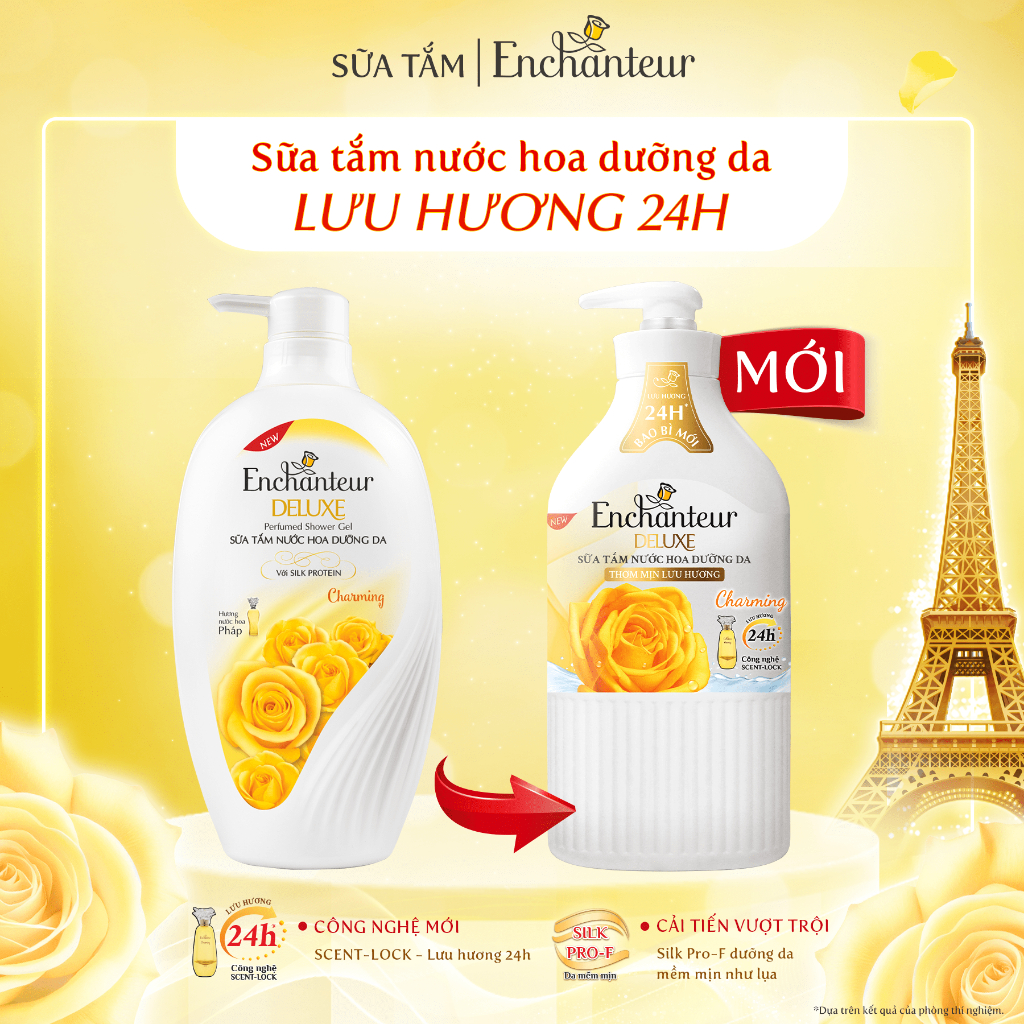 [Tặng 450gx2 - quà không hiện giỏ] Combo 2 chai sữa tắm hương nước hoa Pháp Enchanteur Deluxe 900g (Tặng mùi ngẫu nhiên)