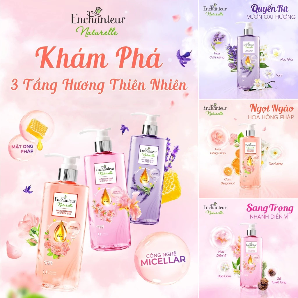 [TẶNG 200gx2 - quà không hiện giỏ] Combo 2 Sữa tắm dưỡng da thiên nhiên Enchanteur Naturelle 510g (Tặng mùi ngẫu nhiên)