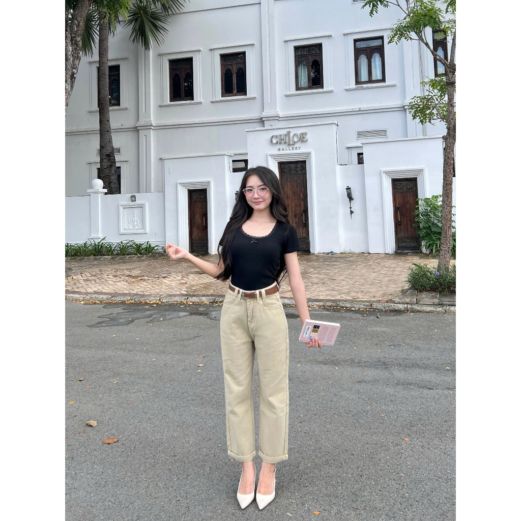 Ảnh Áo Thun Form Ôm Cổ Tròn Viền Ren Phối Nơ - CHAXYN TOP - GOÛT DE JUN 3