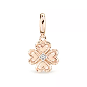 PRIMA Charm Vàng 9K - Đính Kim Cương - BST Charm Huggie- Cỏ 4 lá - 991D0115