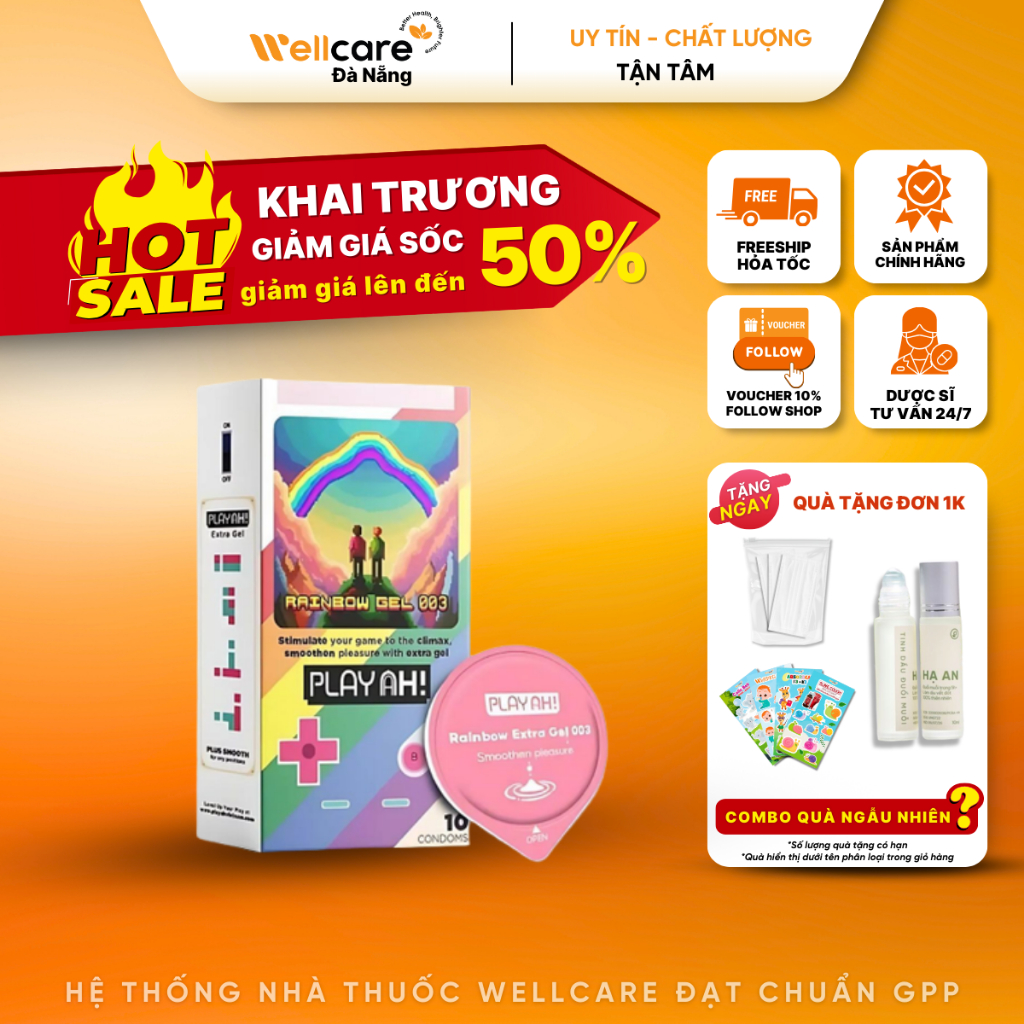 [ CHÍNH HÃNG] Bao Cao Su PlayAh RainBow Gel - Hộp 10 cái - Size 52mm ...