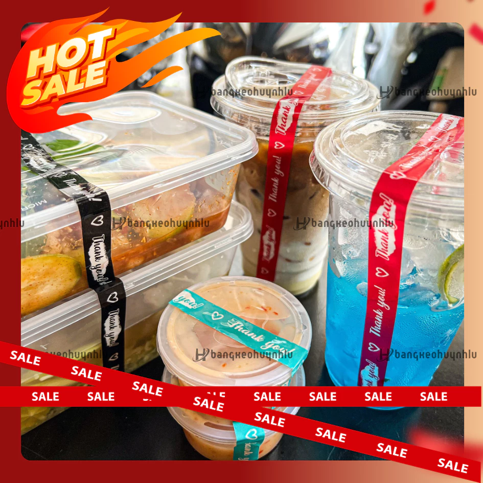 Cuồn băng keo dán ly chữ THANK YOU (15mm , 12mm) trà sữa, dán chai, dán hộp.