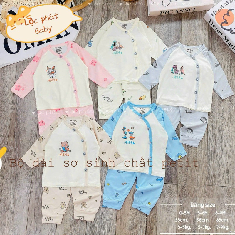 (LPDT 02) Bộ quần áo sơ sinh thun lạnh PETIT dài tay mềm mịn thoải mái cho bé 0 - 9m