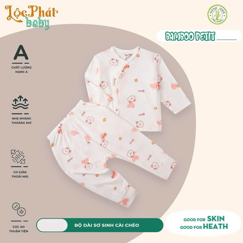 (LPDT 07) Bộ quần áo sơ sinh thun lạnh PETIT dài tay cho bé mềm mịn thoải mái 0 - 9kg
