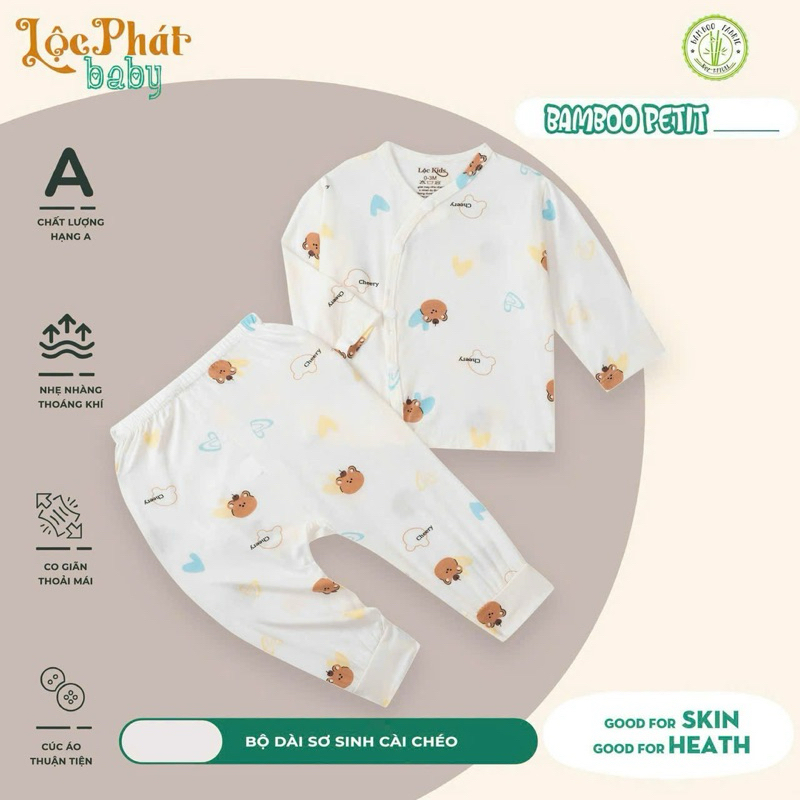 (LPDT 07) Bộ quần áo sơ sinh thun lạnh PETIT dài tay cho bé mềm mịn thoải mái 0 - 9kg