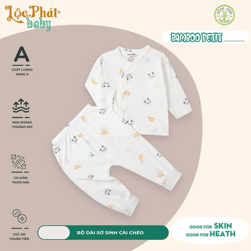 (LPDT 07) Bộ quần áo sơ sinh thun lạnh PETIT dài tay cho bé mềm mịn thoải mái 0 - 9kg