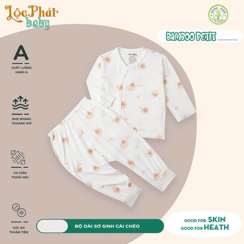 (LPDT 07) Bộ quần áo sơ sinh thun lạnh PETIT dài tay cho bé mềm mịn thoải mái 0 - 9kg