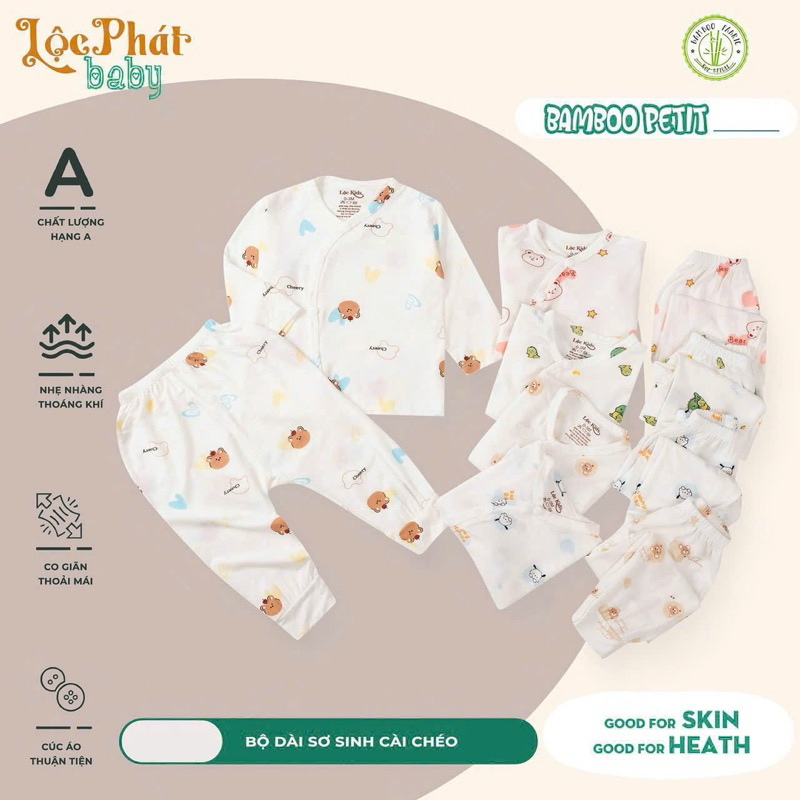 (LPDT 07) Bộ quần áo sơ sinh thun lạnh PETIT dài tay cho bé mềm mịn thoải mái 0 - 9kg