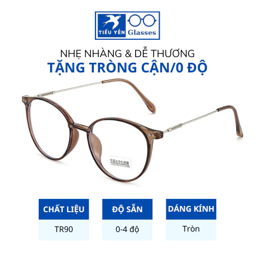 Kính cận gọng chống ánh sáng xanh có đủ độ dáng nhựa kim loại tròn bầu mã 2929 - Tiểu Yến