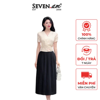 Áo sơ mi ngắn tay tơ be cổ tim thời trang nữ Seven.AM H103216I