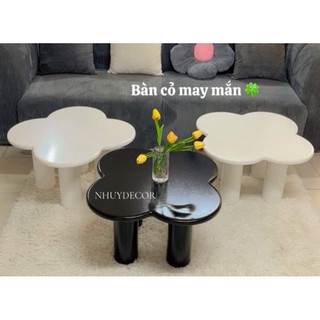 Bàn trà sofa hình dáng cỏ 4 lá may mắn , bàn gỗ decor phòng khách dày dặn sơn 2k chống thấm cao cấp