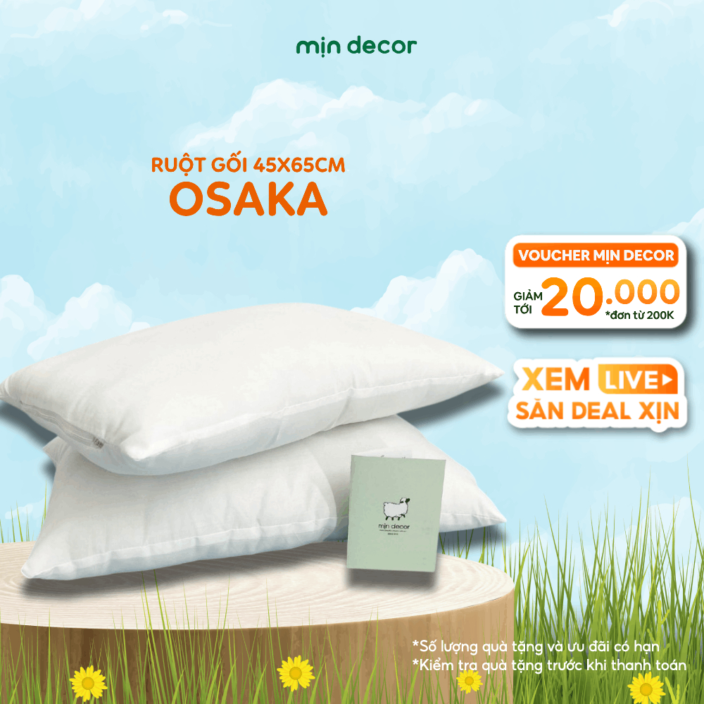 Ảnh Đôi Ruột Gối Nằm Bông Ép Osaka Mịn Decor, Ruột Gối Bông Gòn Có Khoá Kéo 45x65cm, Mềm Êm 1