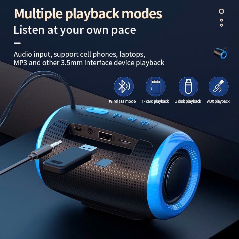 𝐓𝐞𝐜𝐡 𝐒𝐭𝐨𝐫𝐞 Loa Bluetooth Mini  RB120 Công Suất 5W Đèn Led RGB Hỗ Trợ Kết Nối Thẻ Nhớ Tiện Lợi Âm Bass Mạnh