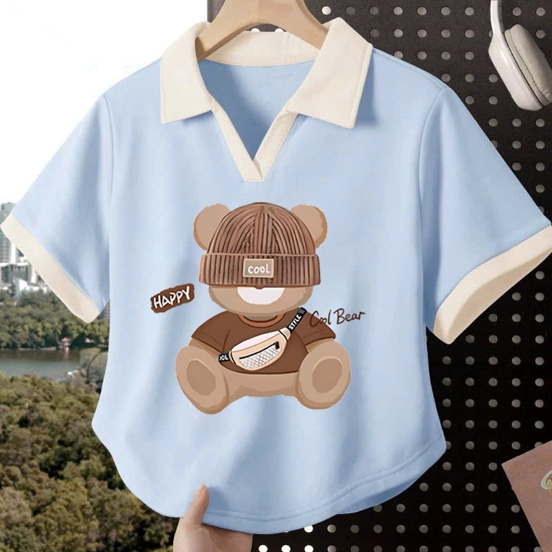 Áo polo hình gấu cool cho bé gái size đại Beeshop H25044