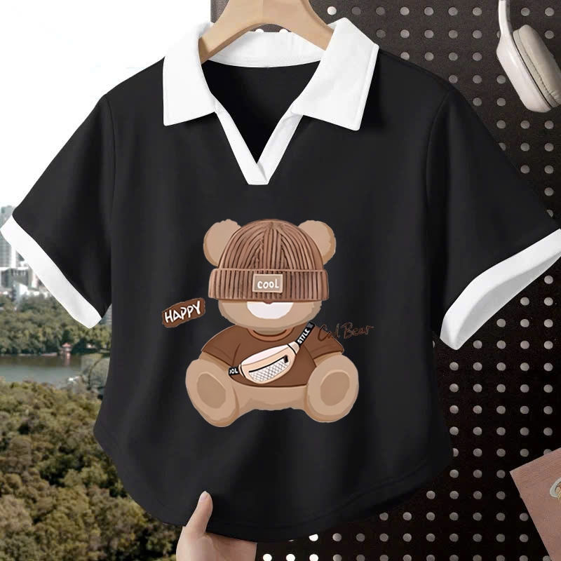Áo polo hình gấu cool cho bé gái size đại Beeshop H25044