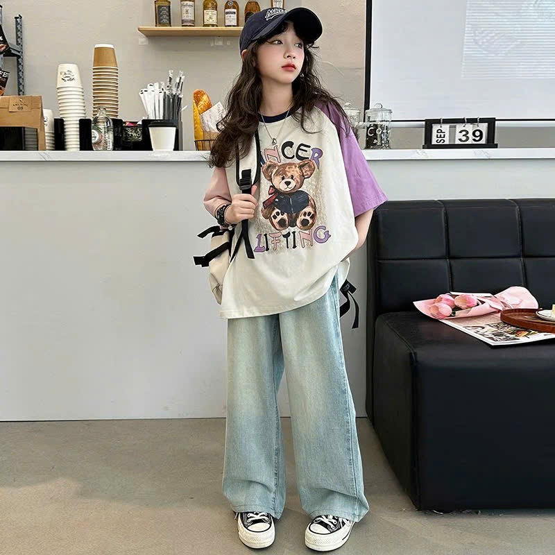 Áo phối tay in hình gấu cho bé gái size đại Beeshop H25040