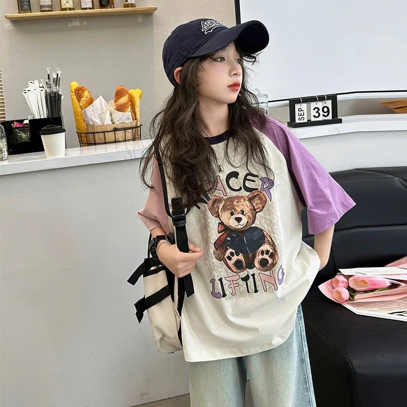 Áo phối tay in hình gấu cho bé gái size đại Beeshop H25040