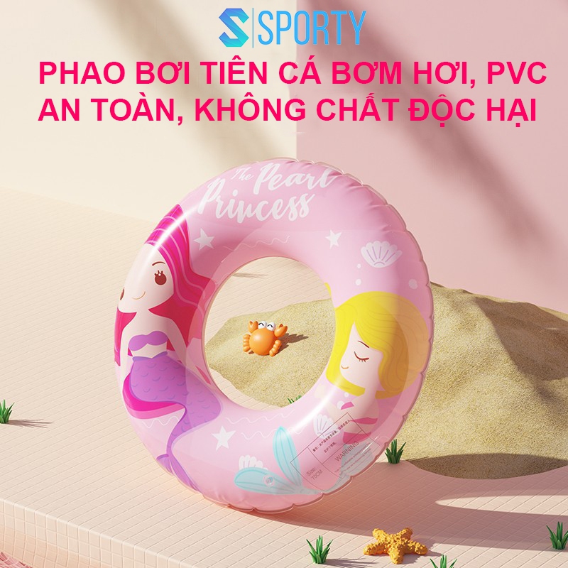 Phao bơi tiên cá hồng SPORTY LV7 dùng trong bể bơi, đi biển cho người lớn, trẻ em, phao cứu sinh