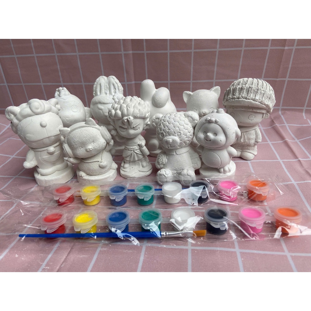 Combo 5 combo10 tượng 2D 3D tô màu kèm vỉ 8 màu có bút lông