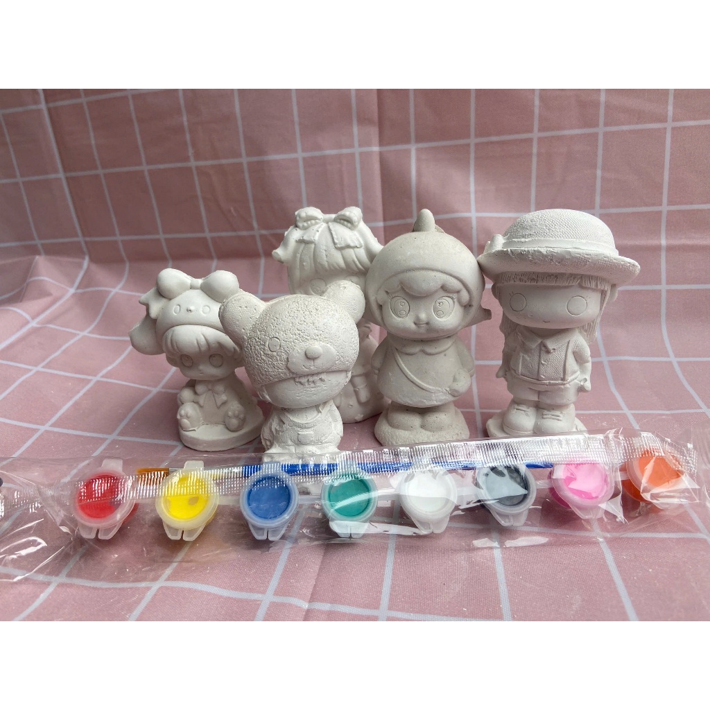Combo 5 combo10 tượng 2D 3D tô màu kèm vỉ 8 màu có bút lông