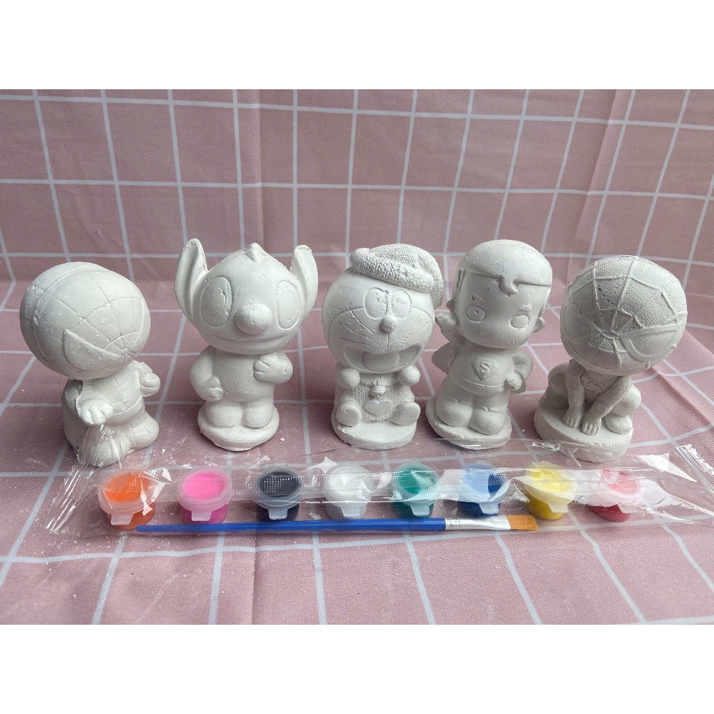 Combo 5 combo10 tượng 2D 3D tô màu kèm vỉ 8 màu có bút lông