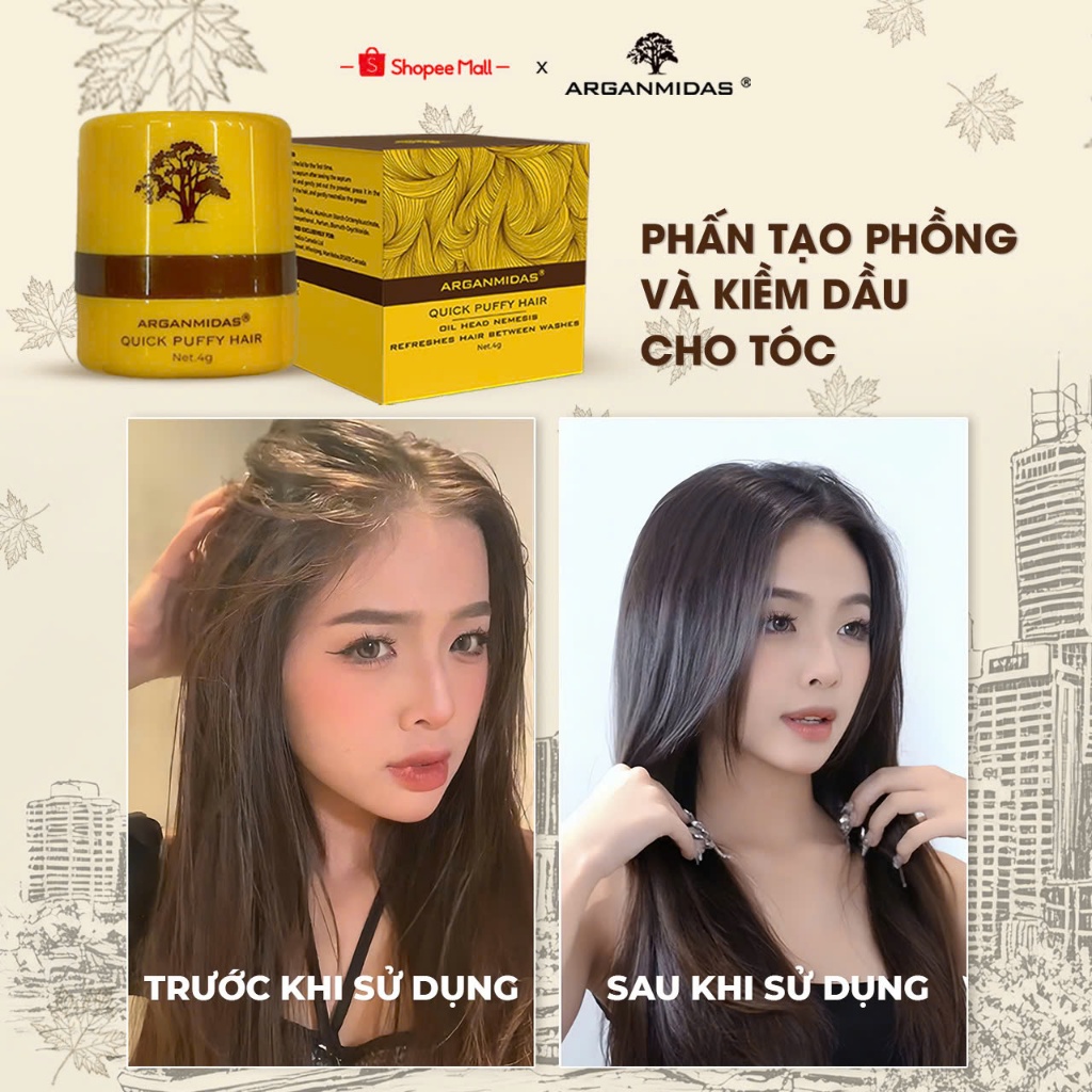 Ảnh Phấn kiềm dầu tạo phồng chân tóc Arganmidas, phấn gội khô giúp tóc bồng bềnh 4g 1