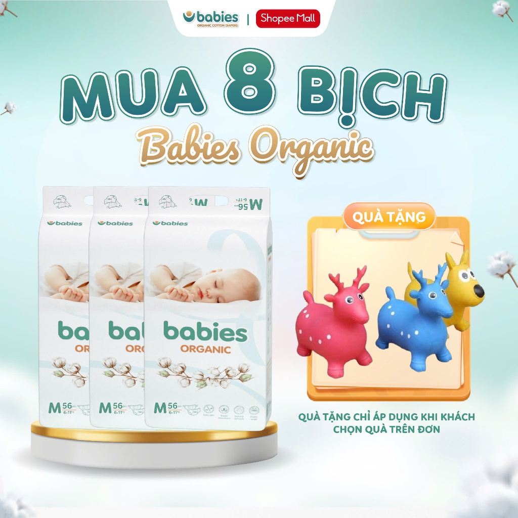 Ảnh Combo 8 Bịch Tã/Bỉm Babies Organic Mỏng Thoáng, Siêu Thấm Hút, Mềm Mịn, Có Đủ Size NB/S/M/L/XL/2XL/3XL 1