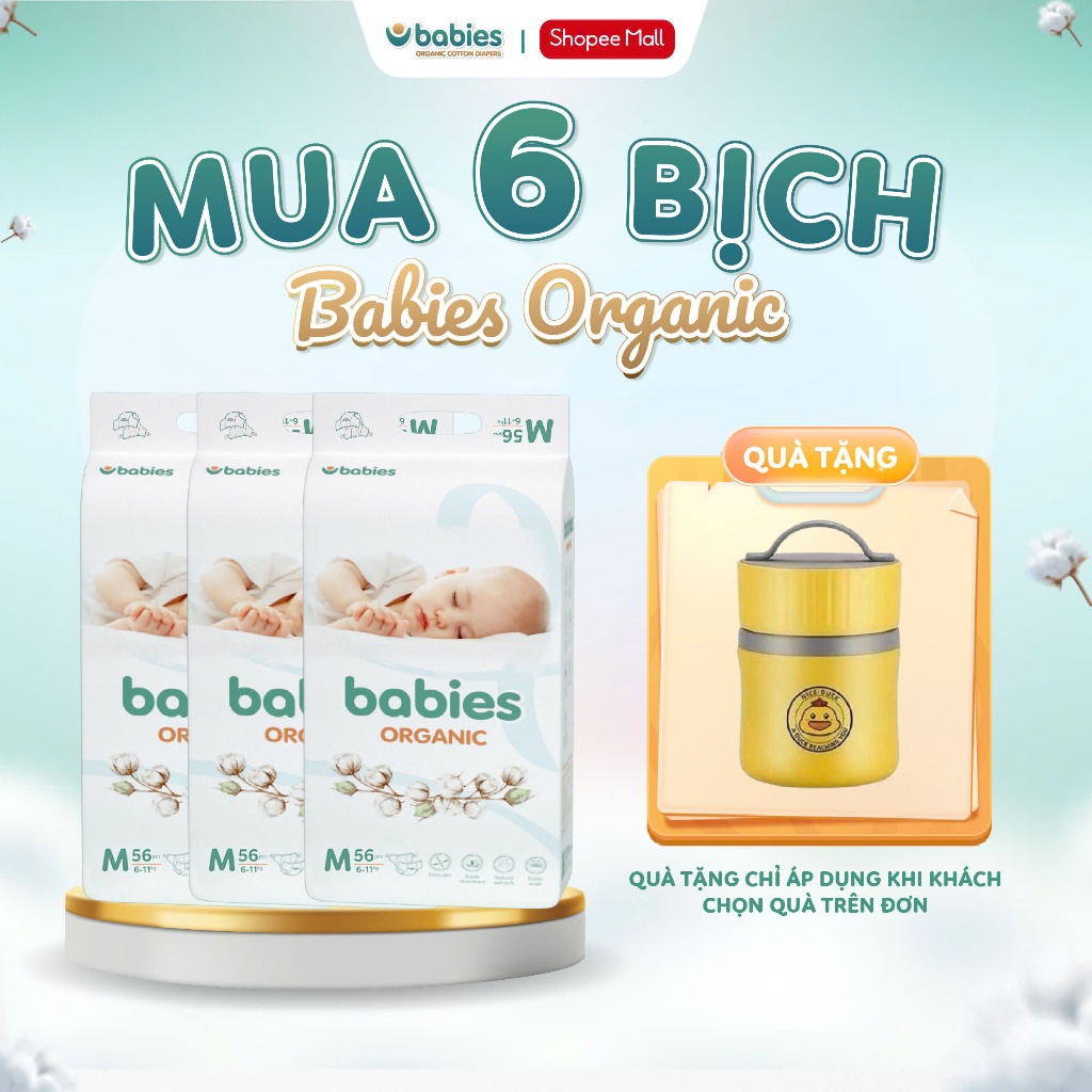 Ảnh Combo 6 Bịch Tã/Bỉm Babies Organic Mỏng Thoáng, Siêu Thấm Hút, Mềm Mịn, Có Đủ Size NB/S/M/L/XL/2XL/3XL 1