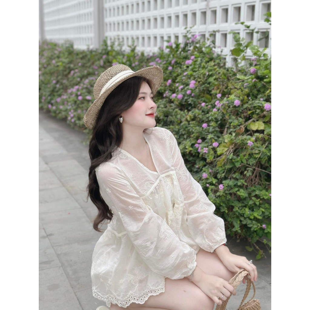 đồ bộ nữ , set đồ nữ babaydoll ren cổ V dài tay phối quần đùi siêu xinh thích  Donna HCOM25458