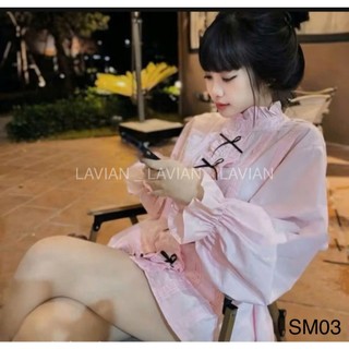 Áo sơ mi giấy giấu quần tay loe đính nơ trang trí, babydoll bánh bèo LAVIAN SM03