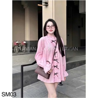 Áo sơ mi giấy giấu quần tay loe đính nơ trang trí, babydoll bánh bèo LAVIAN SM03