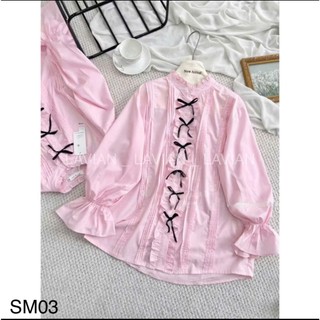 Áo sơ mi giấy giấu quần tay loe đính nơ trang trí, babydoll bánh bèo LAVIAN SM03
