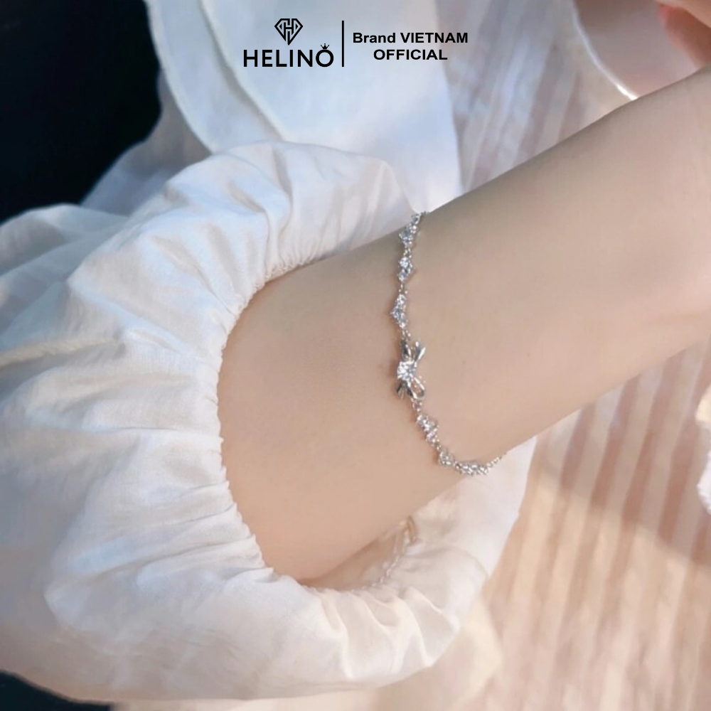 Ảnh Lắc tay bạc nữ HELINO mặt nơ điểm đá kèm dải đá tim lấp lánh V37 2