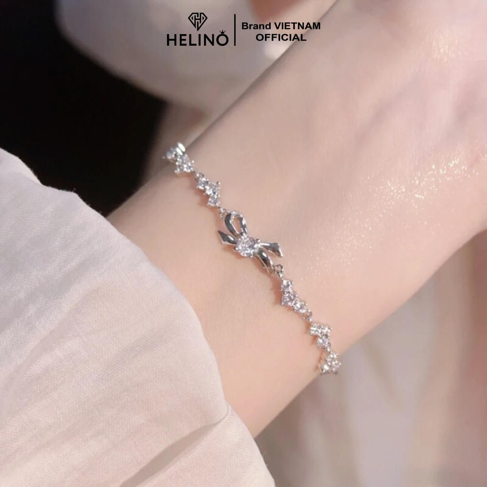 Ảnh Lắc tay bạc nữ HELINO mặt nơ điểm đá kèm dải đá tim lấp lánh V37 3