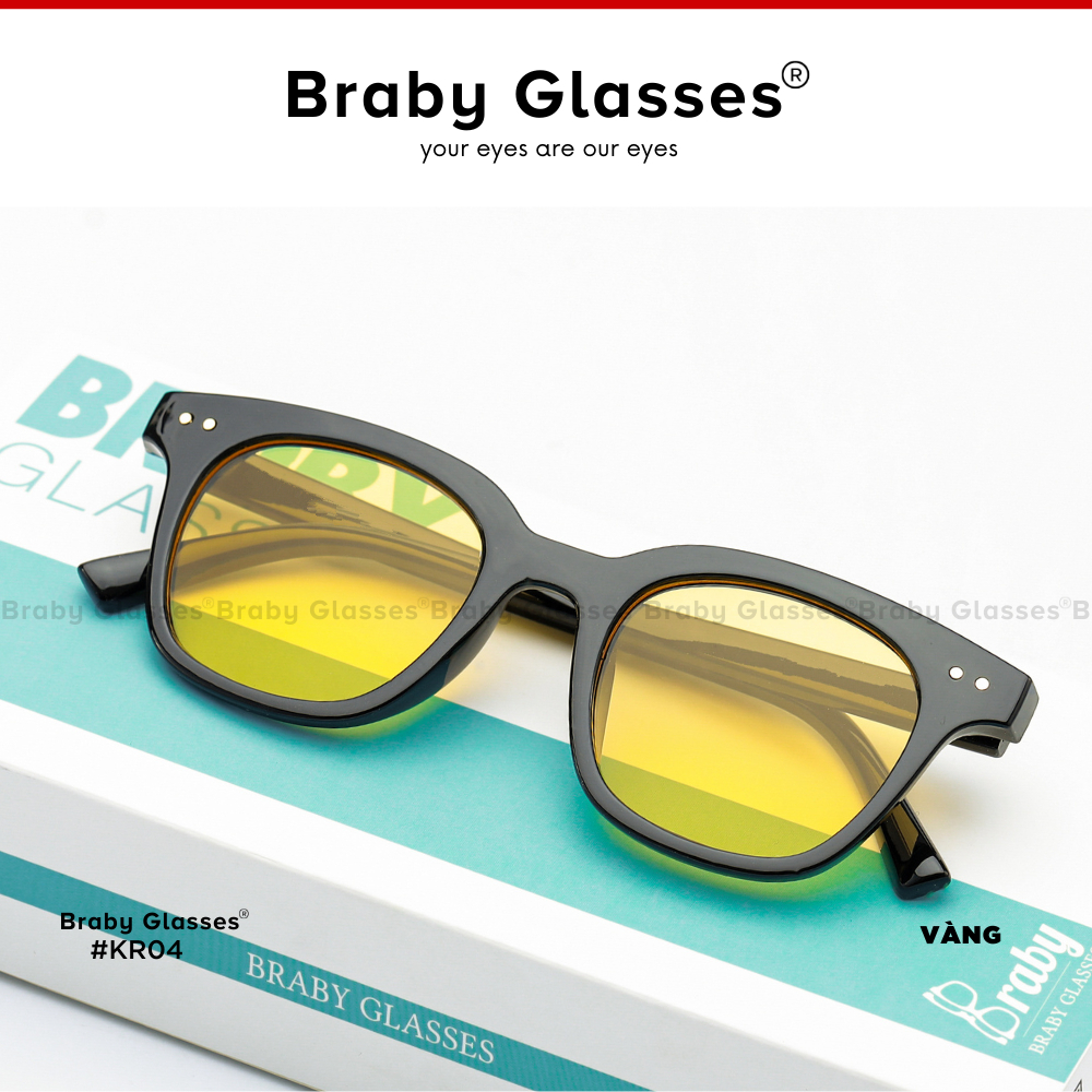 Kính râm mắt vuông nam nữ chữ V Braby Glasses chất liệu nhựa cao cấp phụ kiện thời trang sành điệu KR04 Hộp