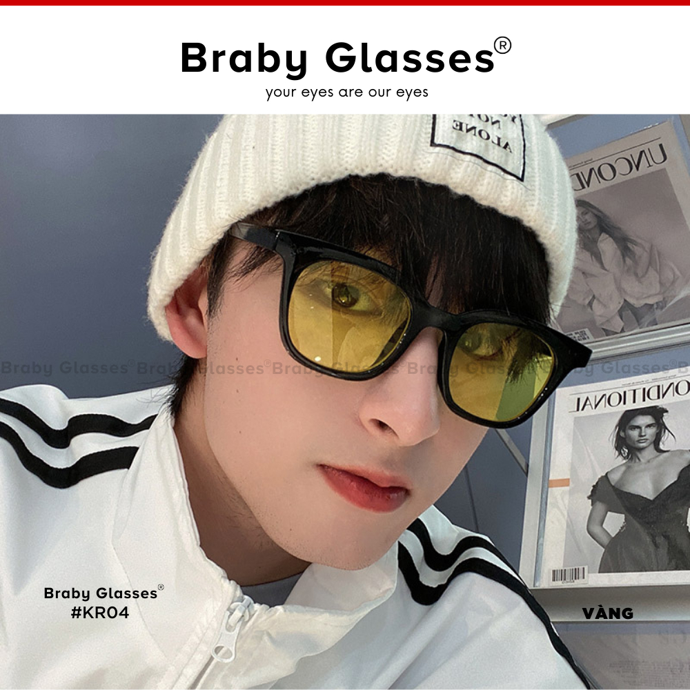 Kính râm mắt vuông nam nữ chữ V Braby Glasses chất liệu nhựa cao cấp phụ kiện thời trang sành điệu KR04 Hộp