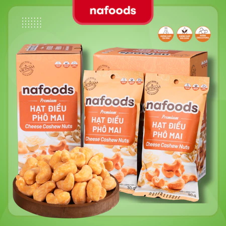 Hạt Điều Vị Phô Mai Nafoods Hộp 180g - Hạt Điều Tẩm Vị, Rang Giòn, Thơm Béo, Hộp 6 Túi Tiện Lợi
