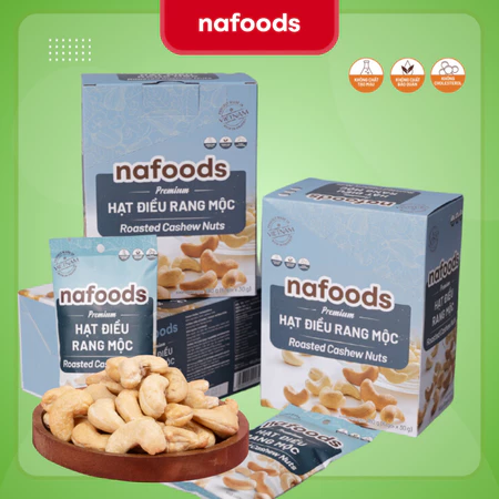 Hạt Điều Rang Mộc Nafoods Hộp 180g, Sấy Nguyên Vị, Không Muối, Gói Chia Sẵn Tiện Lợi - Hộp 180g (30g/Gói x 6 Gói)