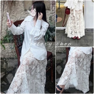 Chân váy ren hoa hồng dài dáng xoè tôn dáng, chân váy midi maxi đi biển nữ tính - Colory Shop