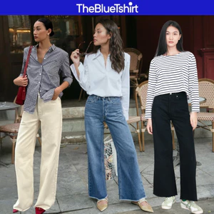 TheBlueTshirt - Quần jeans ống rộng rách tua lai có nhiều màu cho nữ - City Wide Leg Jeans - Women